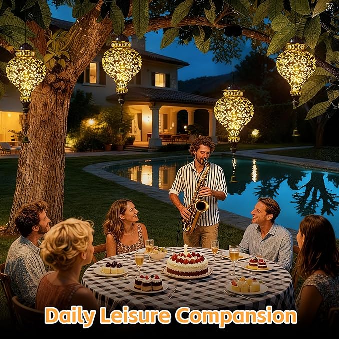 Solar Lanterns Outdoor Waterproof, Garden Decor for Yard, Moroccan Hanging Lantern Solar Garden Lights Decorations for Patio Lawn Porch Outside Decorative Christmas Birthday Gift Mom Grandma Women
