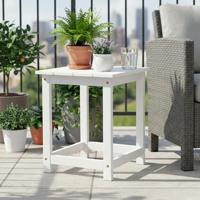 Shine Company Modern Acacia Wood Side Table, Indoor Outdoor Adirondack End Table, White