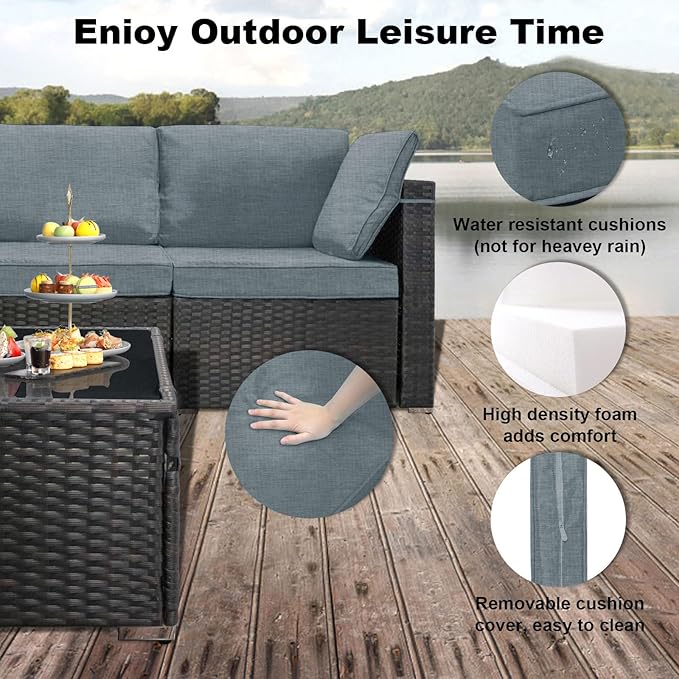 7 Pieces Outdoor Patio Furniture Sets,Rattan Conversation Sectional Set,Manual Weaving Wicker Patio Sofa with Tea Table