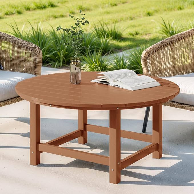 Costaelm Paradise Kids 5-Piece HDPE Outdoor Patio Round Dining Table and Chairs Set, Teak
