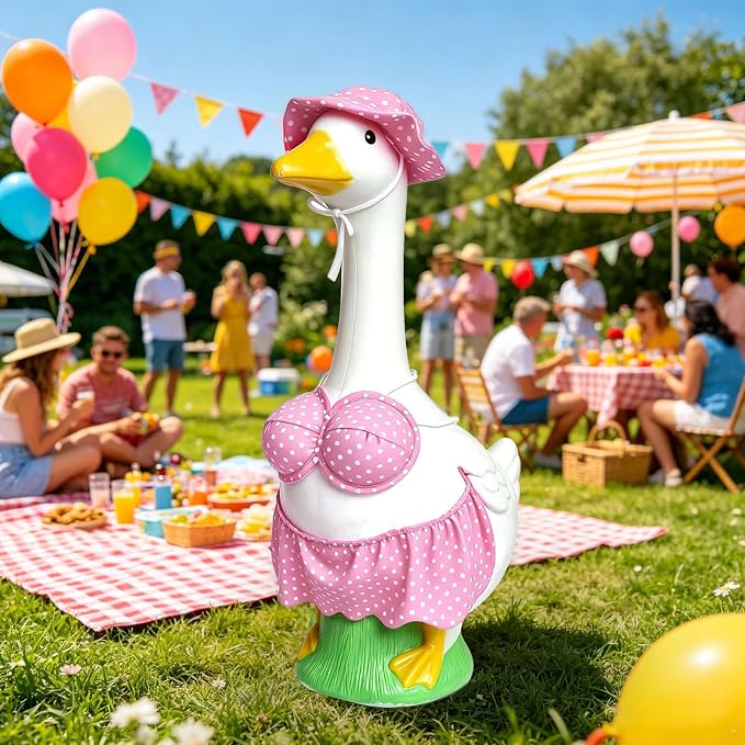 Porch Goose Summer Outfit, Porch Goose Clothes with Pink Polka Dot, for 23"/17" Lawn Goose Statue,Goose Clothes for Yard Goose