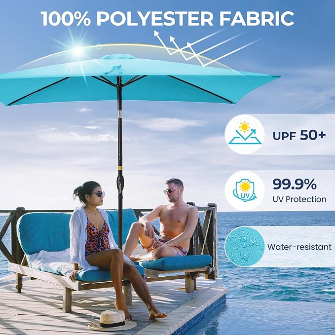 FansaFurn 6.5 x 10 Ft Rectangular Patio Umbrella Aluminum Pole, Outdoor Table Market Umbrella with Crank, 6 Steel Ribs, Polyester Canopy.EU03