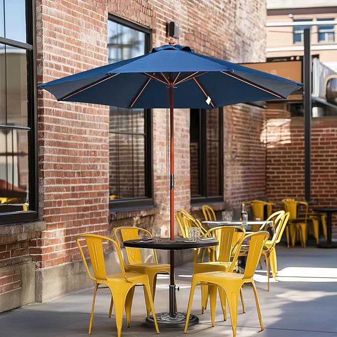Yescom 9ft Coastal Solid Wood Umbrella Pulley Lift Commercial Base with Wheel Included for Seaside Restaurant Terrace Poolside Beach Club