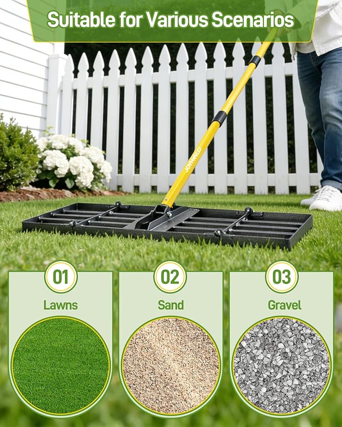 Joyhalo Lawn Leveling Rake, 48 Inch Yard Lawn Leveling for Soil with 78" Adjustable Steel Handle, Heavy Duty Effort Saving Landscape Lawn Leveler for Yard Garden Golf Course Soil Sand Dirt Grass