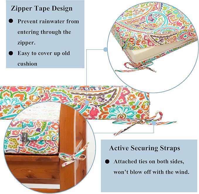 FUNHOME Patio Cushion Covers 22 x 20 x 4 Inch, No Insert! Water Repellent Outdoor Cushion Covers Set of 2 with Zipper and Tie, Replacement Cover Only(Melora Paisley)
