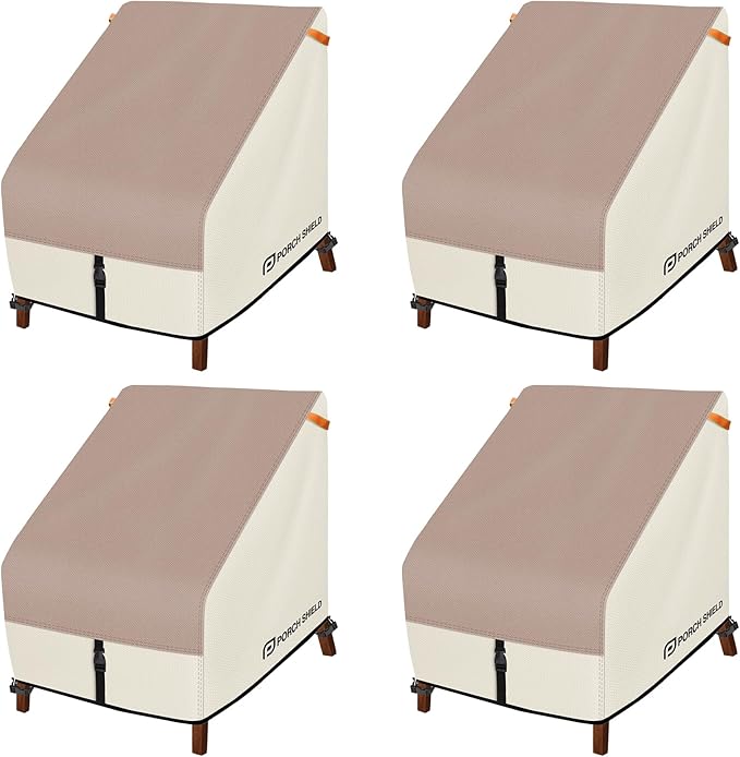 Porch Shield Patio Chair Covers - Waterproof Outdoor Lounge Deep Seat Adirondack Chair Cover 4 Pack - 34W x 37D x 36H inch, Light Tan & Khaki