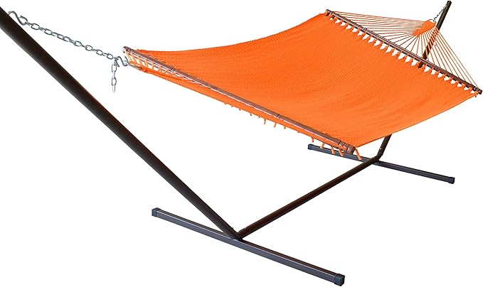 Jumbo Caribbean Hammock and Metal Tribeam Stand (Orange)