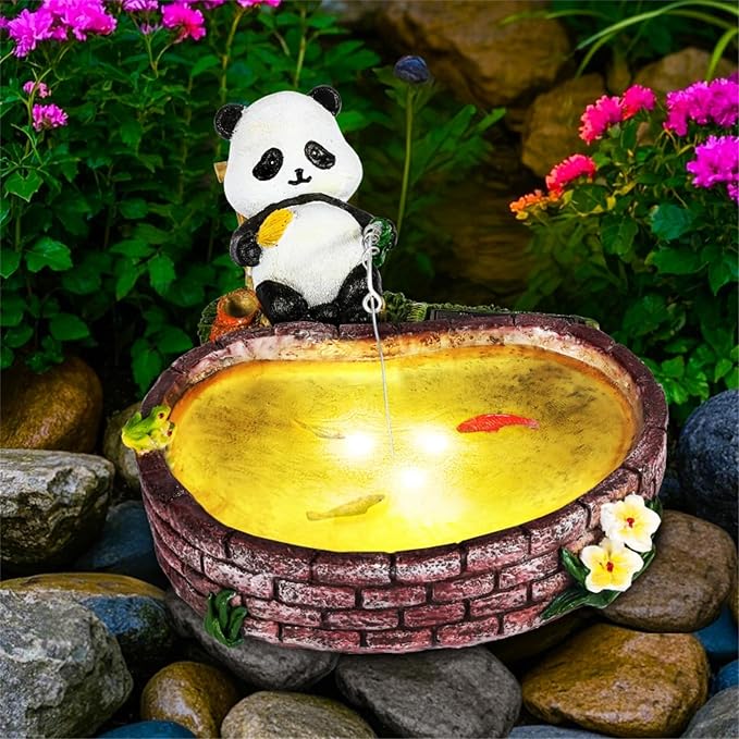 Panda Garden Decor This Outdoor Solar-Powered Panda Fishing Statue is Perfect for Decorating patios, courtyards, and lawns, and Makes an Excellent Gift for Gardening Enthusiasts