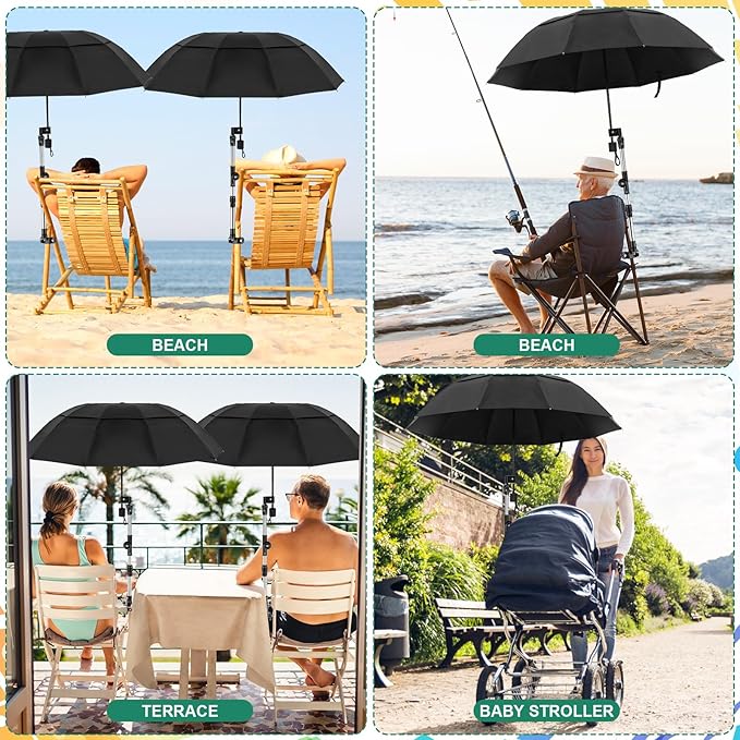 2 Pack Large Double Canopy Sun Umbrella for Chairs with Square Tube Clamp Foldable Portable Beach Umbrella for Chair Golf Cart Patio Wheelchair Outdoor Camping Fishing