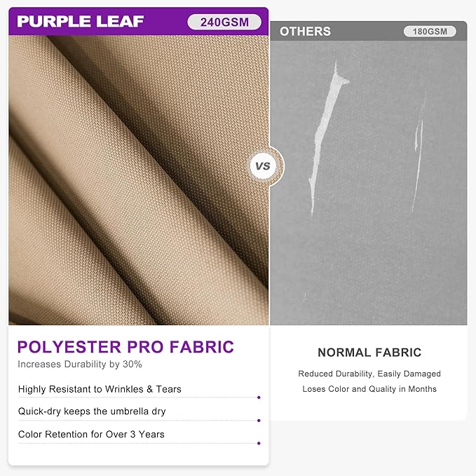 PURPLE LEAF 10 FT Cantilever Patio Umbrella Outdoor Umbrella with 220lbs Base Large Square Windproof Offset Umbrella for Pool Deck Garden, Sand Dune