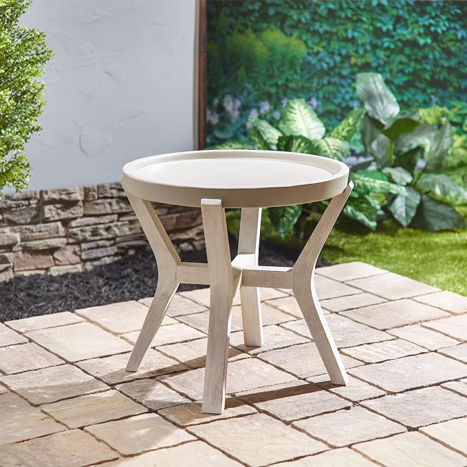 Pebble Lane Living Indoor or Outdoor Round Reclaimed Wood and Cement Accent Patio Side Table
