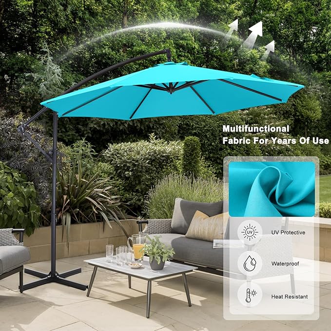 ABCCANOPY 10FT Cantilever Patio Umbrella with base included, 360° Rotation Outdoor Offset Umbrella for Backyard, Deck, Poolside (Aquamarine)