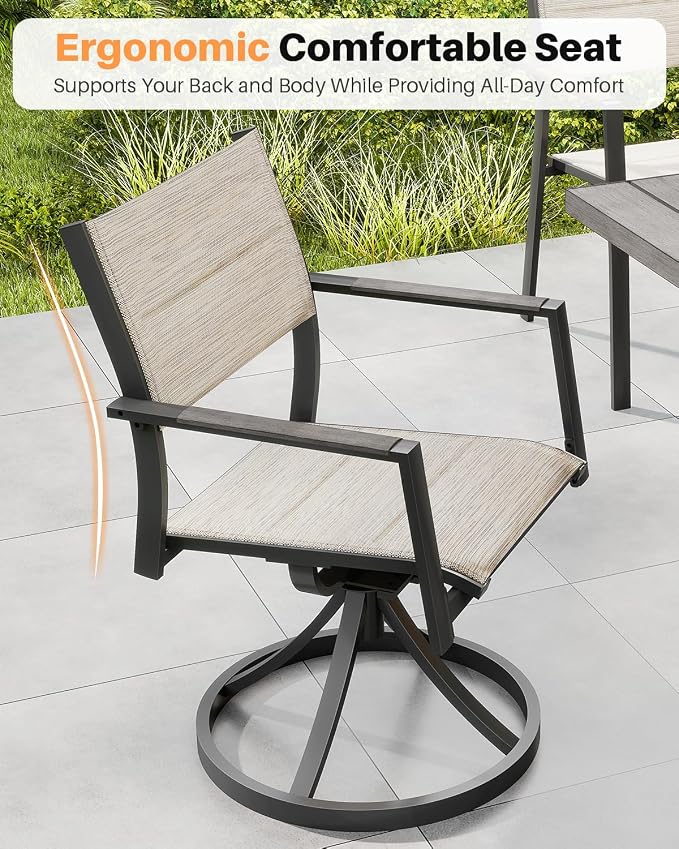 Patio Swivel Dining Chairs Set of 2, Never-Rust Aluminum Outdoor Dining Chairs, Outdoor Swivel Chairs Set with Upgraded 3D Double-Layer Textilene, Swivel Patio Dining Set for Deck, Limed Oak