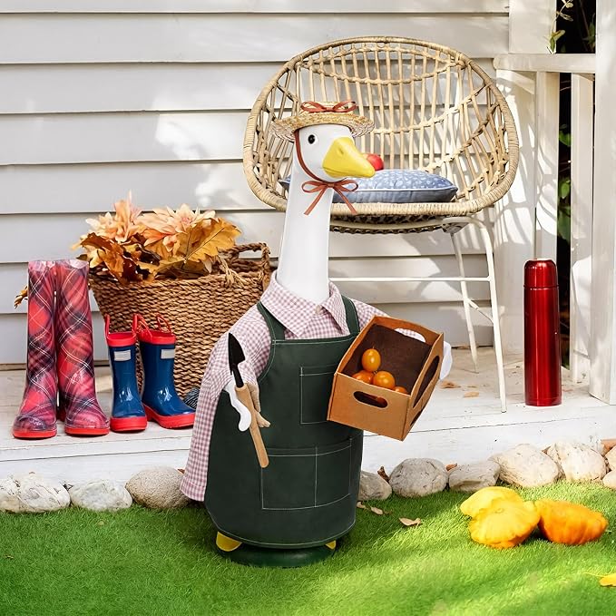 Sower Farmhouse Porch Goose Outfits Gardener 23 Inch Goose Clothes with Hat Basket Shovel Cute Geese Statue Costume for Spring Holiday Outdoor Garden Lawn Yard Patio Decor