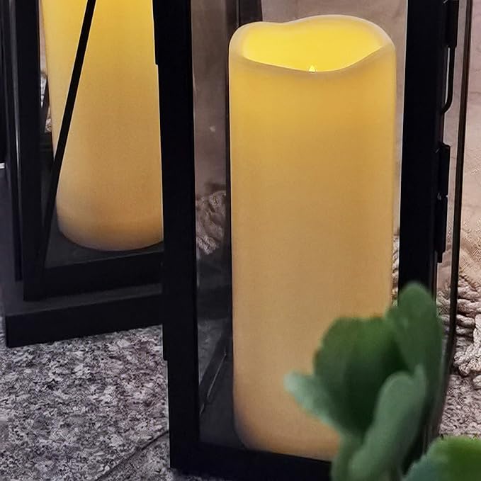 Outdoor Waterproof Flameless LED Pillar Candles with Timer Battery Operated Plastic Large Decorative Electric Candle Lights for Halloween Christmas Wedding Party Centerpiece Decoration 2 Pack 3"x8"