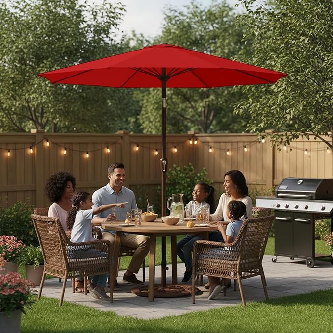 11FT Patio Umbrella, Outdoor Umbrella with with 8 Sturdy Fiberglass Ribs,Market Table Umbrella with Push Button Tilt and Crank,Suit for Backyard,Garden,Pool,Deck(Red)