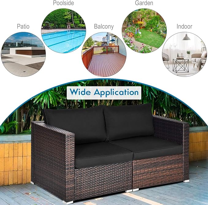 COSTWAY 2PCS Patio Rattan Corner Sofa Sectional Furniture Conversation Set