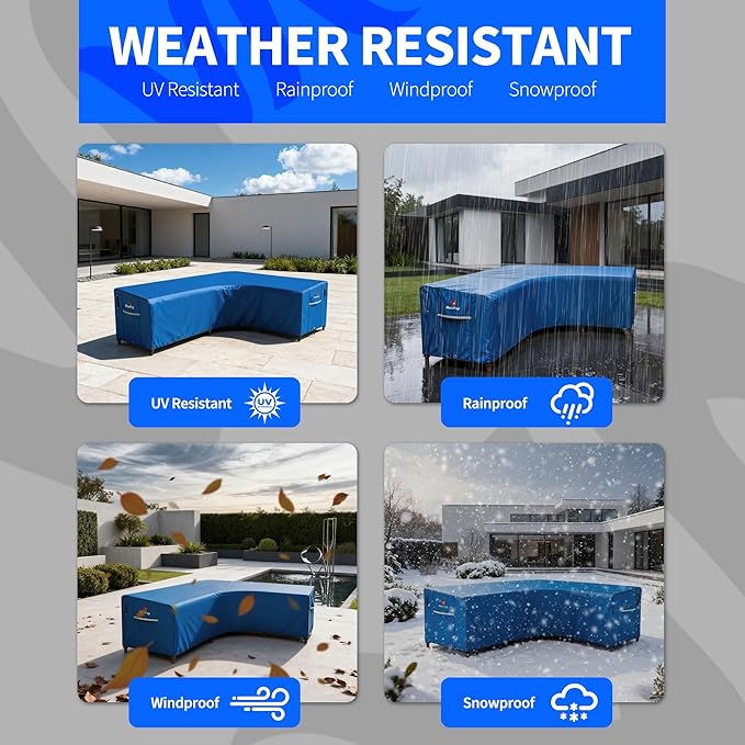 Rosefray 600D Outdoor L-Shaped Sectional Cover,Heavy Duty Anti UV Patio Sectional Sofa Cover with Air Vent, Waterproof Furniture Covers for Deck, Lawn,Backyard Right Facing 105''x85'' Blue