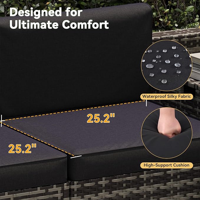 Aoxun 8 Piece Patio Furniture Set, Wicker Outdoor Furniture with Large Storage Table, Patio Conversation Sets with Waterproof Cover, Outdoor Sectional Sofas for Backyard Garden(Grey/Black)