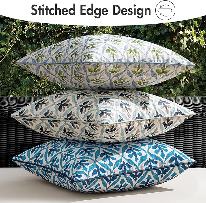 MIULEE Pack of 2 Decorative Outdoor Waterproof Throw Pillow Covers Flower Print Chic Boho Accent Pillow Covers for Square Garden Patio Cushion 18x18 Inch, Navy Blue