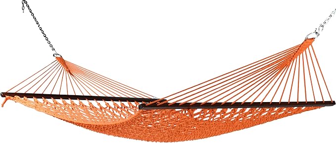 Jumbo Caribbean Rope Hammock and Metal Tri Beam Stand Mocha (Orange)