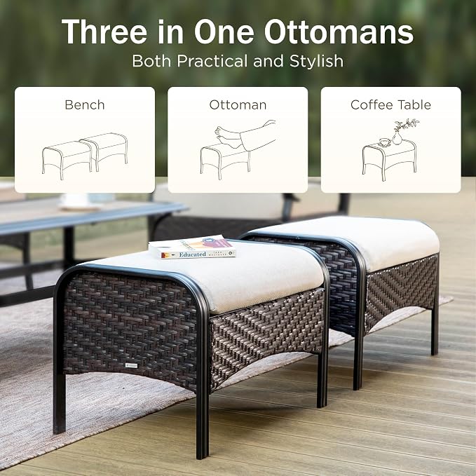 PHI VILLA Extra Large Outdoor Modern Patio Furniture Set, Upgraded Wicker & Metal Patio Conversation Set with Waterproof Thick Cushions for Porch, Poolside, Yard