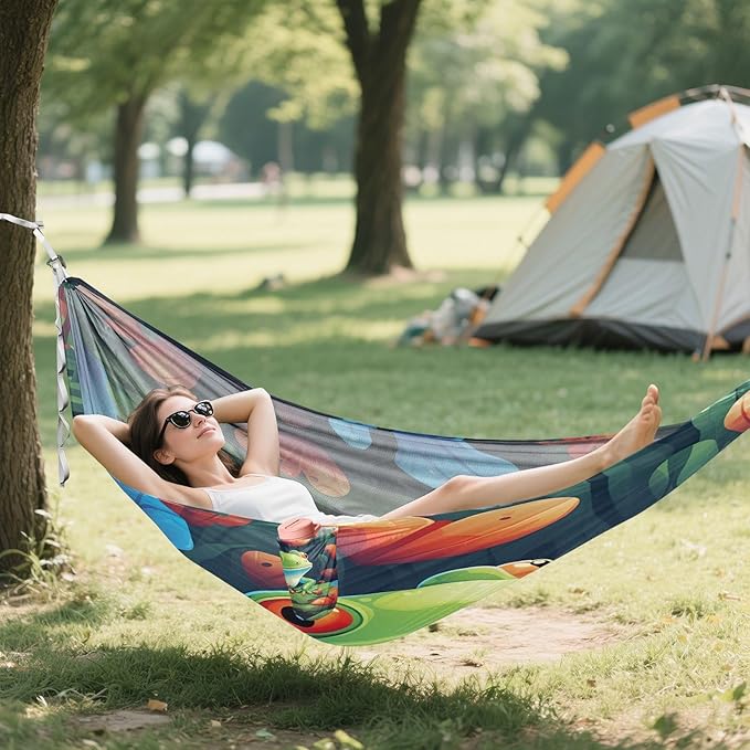 Camping Hammock Lightweight - 350lbs Portable Hammock with 2 Tree Straps and Attached Carry Bag,Great for Travel/Backpacking/Beach/Backyard - Single or Double - Heart Flowers Frog 2