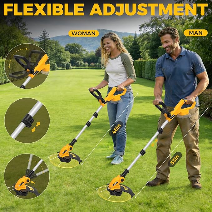 SHOHO 3 in 1 Cordless String Trimmer, Lawn Edger with 8 Spare Spools, 12" Battery-Powered Automatic Feed Trimmer (No Battery), Compatible with Dewalt 20V Battery, Foldable Trimmer for Garden, Lawn