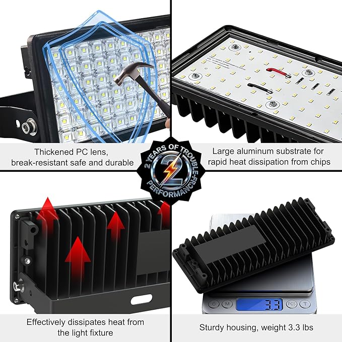 100W LED Flood Light Outdoor 14000LM, AC 85-305V Stadium Lights with 6.5FT Plug, 5000K Daylight IP67 Waterproof LED Sport Light for Boats, Powered by Generators (5-Year Protection)