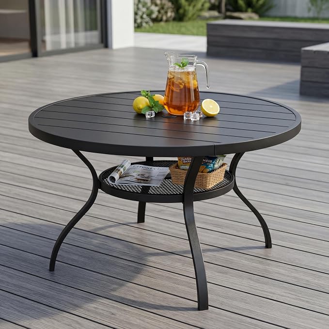 Patio Dining Table, 41" x 41" Outdoor Round Metal Table with1.57 Umbrella Hole, for Backyards, Porches, Gardens or Poolside, Black