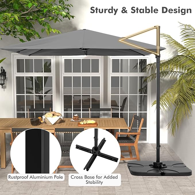 Tangkula 9.5 FT Cantilever Patio Umbrella, Outdoor Square Offset Umbrella with 360°Rotation, Heavy Duty Patio Hanging Umbrella with Cross Base for Garden Deck Pool Backyard (Grey)