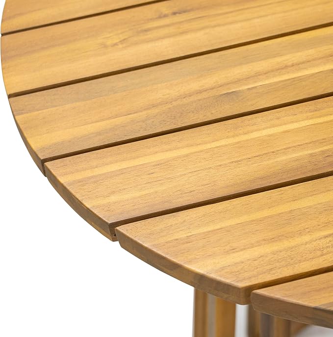 Christopher Knight Home Fenton Patio Garden Rustic Acacia Wood Dining Table, Outdoor Round Top Bistro Table, Outside Coffee Table, Sturdy and Weather-Resistant, Porch/Backyard/Balcony, Teak Finish