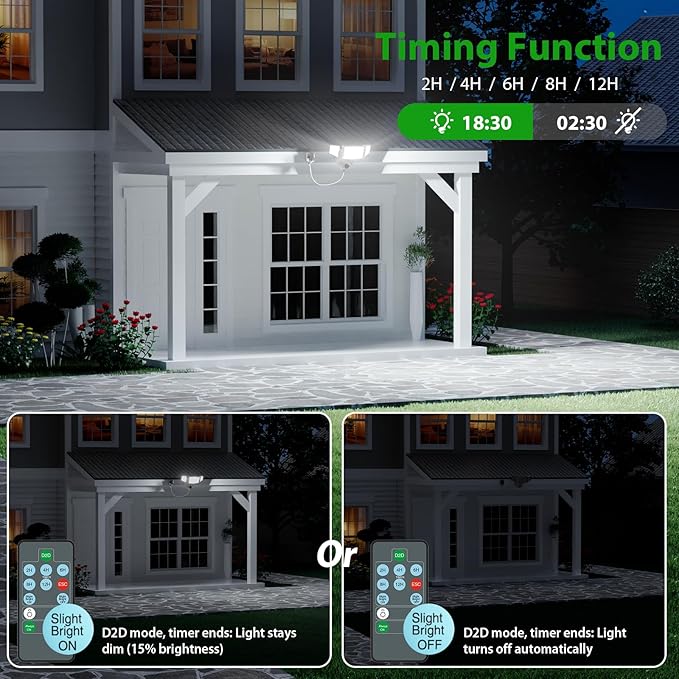 iMaihom 100W Dusk to Dawn Outdoor Lighting, 10000LM Plug in Flood Lights with Remote Control, 2 Modes IP65 Waterproof Led Exterior Security Light with Photocell, 6500K Floodlight for Yard Garage White