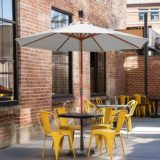 Yescom 9ft Coastal Solid Wood Umbrella Pulley Lift Commercial Base with Wheel Included for Seaside Restaurant Terrace Poolside Beach Club