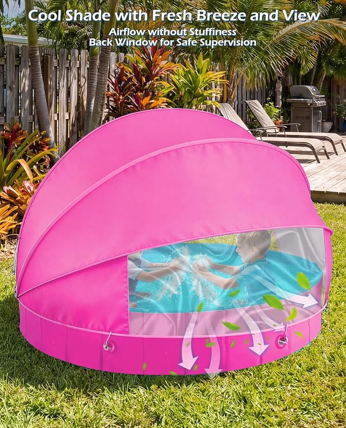 Jasonwell Kiddie Baby Pool with Canopy - Foldable Infant Toddler Kids Pool with Shade Baby Beach Essentials Tent Swimming Wading Pools for Toddlers 1-3 + Kids Dogs Ball Pit Backyard Water Play R, 79"
