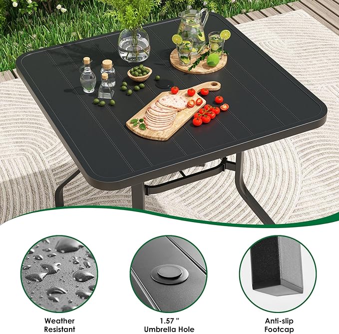 Soohow Outdoor Dining Set for 4, 5-Piece Patio Table and Chairs Set, 4 x Swivel Patio Chairs with Textilene Fabric and 35"x35" Outdoor Dining Table with 1.57" Umbrella Hole for Poolside, Backyard