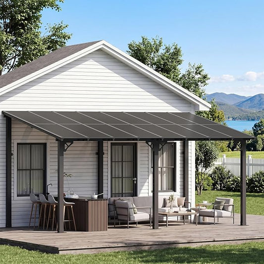 Aoxun 16’x10’ Gazebo, Wall Mounted Gazebos Pergola on Clearance, Outdoor Patio, Large Wall-Mounted Heavy Duty Awnings for Patio, Decks, Backyard (Black)