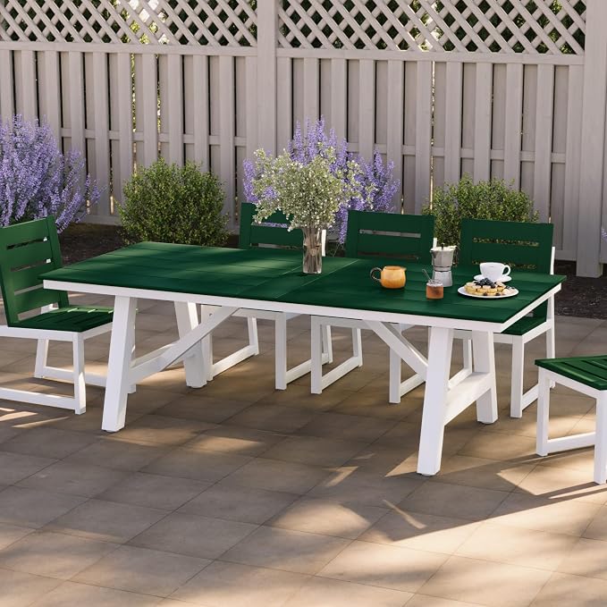 WestinTrends Cape May 90" HDPE Rectangle Outdoor Patio Dining Table with Umbrella Hole and Metal Frame, Dark Green
