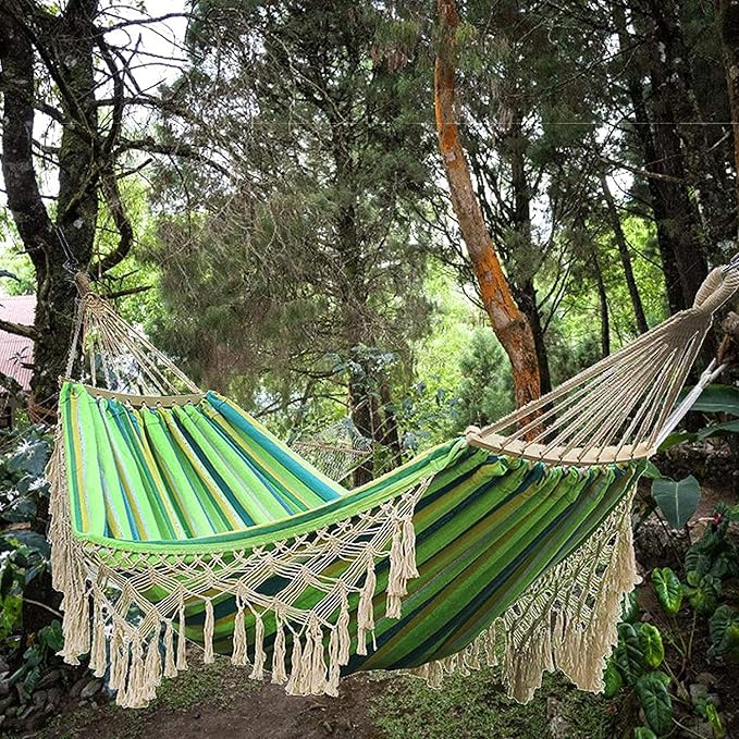 Camping Hammock Bed Camping Swing Chair Portable Outdoor Hammock Color Stripes Cotton Fabrics with Carrying Bag for Outdoors Gardens Travel Hammock Swing (Color : Orange)
