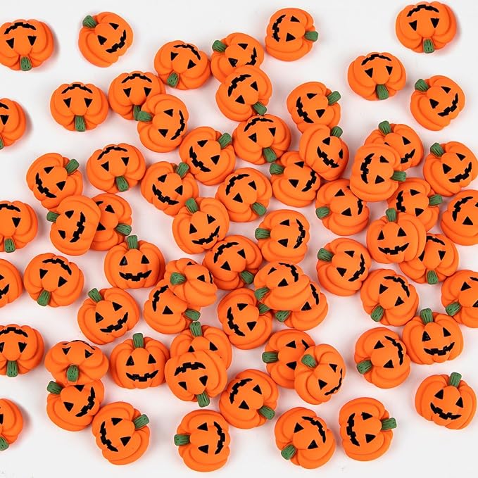 60 Pcs Halloween Resin Charms Pumpkin, DIY Mini Flatback Charms Pumpkin | Grimace Smile Pumpkins Miniature for Halloween Meeting, Phone Case, Fridge Table Decoration