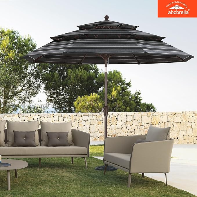 ABCCANOPY 5-Year 10-Year No Fading 9FT 3 Tiers Patio Umbrella, Outdoor Table Umbrella with 8 Sturdy Ribs for Deck, Backyard, Garden, Yard