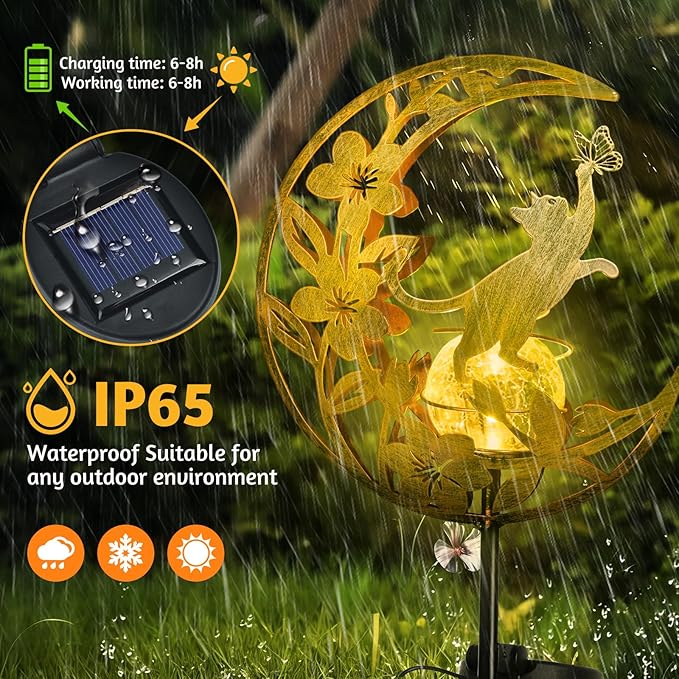 Solar Lights Outdoor Mothers Day Gifts Cat Garden Decor Mothers Day Gifts for Women Mom Grandma Sister Fairy Cat Solar Lights Metal Solar Garden Decoration Outside for Yard, Patio, Backyard, Lawn