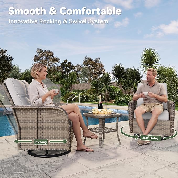 Aoxun 7-Piece Patio Furniture Set with Thick Cushions, Wicker Outdoor Sectional Sofa with High Back Swivel Rocker Chairs, Outdoor Patio Furniture Set with Coffee Table & Ottoman, Grey