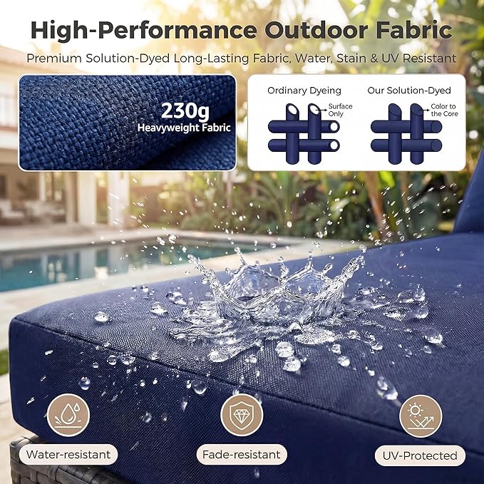 NICESOUL 10 Piece L-Shaped Outdoor Furniture Conversation with Fireplace Natural Gas/Propane, 29.3'' High Back Oversized Rattan Sofa Couch, Wide Deep Seated Patio Sectional, 2 Color Cushion Navy&Grey
