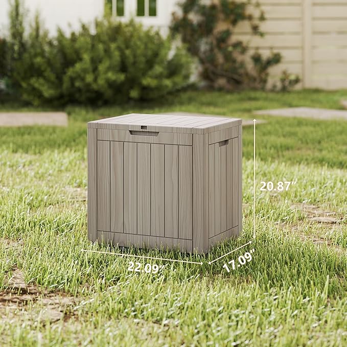 LAUSAINT HOME 31 Gallon Resin Deck Box, Package Delivery Box with Lockable Lid, Waterproof Outdoor Storage Box For Garden Tools, Patio Cushions(31 Gallon,Grey)