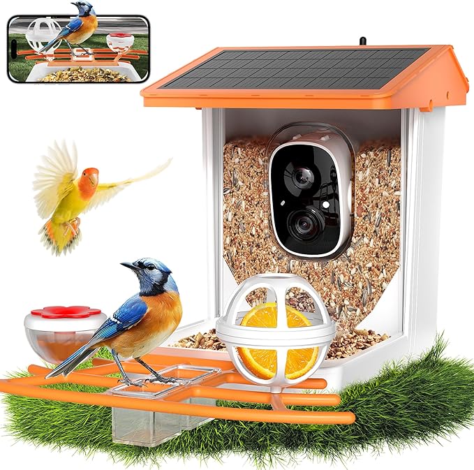 Smart Solar Bird Feeder with Camera,2K HD AI Identifies 11,000+ Birds,Solar Powered Wireless Outdoor Camera with Instant Alerts & Auto Capture - Perfect Backyard Bird Watching Gift