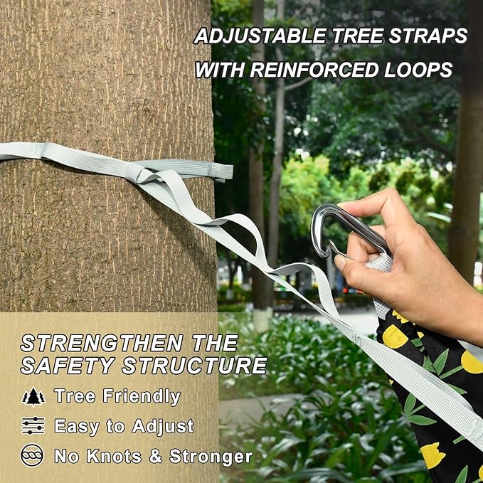 Camping Hammock Outdoor Hammocks for Outside Yellow Tulip Black Beach Trees Portable Lightweight with Pockets Tree Straps Indoor