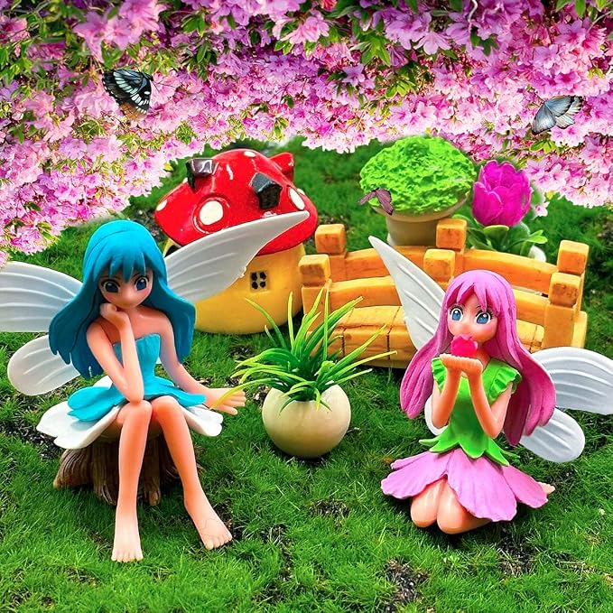 Miniature Fairy Figurines - 4Pcs Flower Small Fairies Ornaments Resin Mini Fairy Figurines Tiny Elf for DIY Fairy Garden Flower Pot Bonsai Micro Landscapes Craft Decoration Accessories (purple)