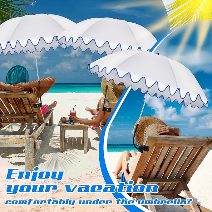 Abbylike 2 Pcs Scalloped Chair Umbrella with Universal Adjustable Clamp 38'' Portable Wheelchair Umbrella UPF 50+ Camping Chair Parasol with Bag for Outdoor Patio Lawn