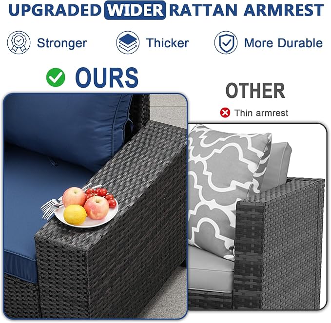 JOYURE 6 Pieces Patio Furniture Set, Outdoor Sofa with Waterproof Cushions, Rattan L Shaped Patio Couch & Coffee Table, Modern Outdoor Furniture for Backyard, Deck, Balcony – Navy